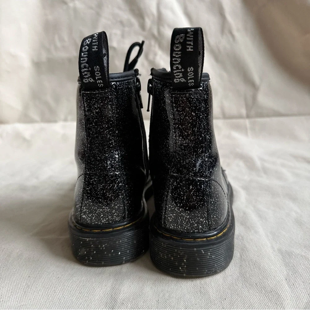 Dr. Martens Junior 1460 Boots in Black Cosmic Glitter Patent Leather